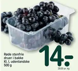 REMA 1000 Røde stenfrie druer i bakke Kl. I, udenlandske 500 g tilbud