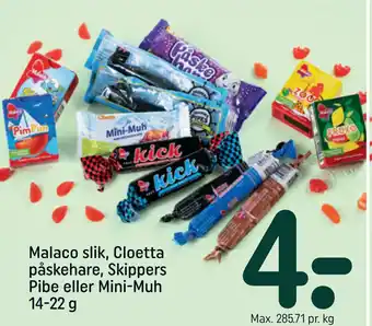 REMA 1000 Malaco slik, Cloetta påskehare, Skippers Pibe eller Mini-Muh 14-22 g tilbud