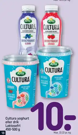 REMA 1000 Cultura yoghurt eller drik Laktosefri 450-500 g tilbud