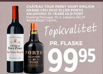 MENY CHÂTEAU TOUR PEREY SAINT EMILION GRAND CRU 2020 ELLER PORTO VALDOURO 10 YEARS OLD PORT tilbud