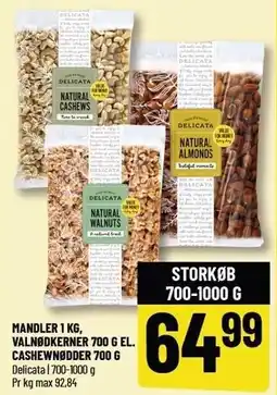 Løvbjerg MANDLER 1 KG, VALNØDDEKERNER EL. CASHEWNØDDER tilbud