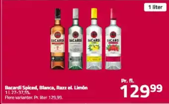 Fleggaard BACARDI Spiced, Blanca, Razz el. Limón 1L27-37,5% tilbud