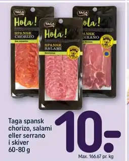 REMA 1000 TAGA spansk chorizo, salami eller serrano i skiver tilbud