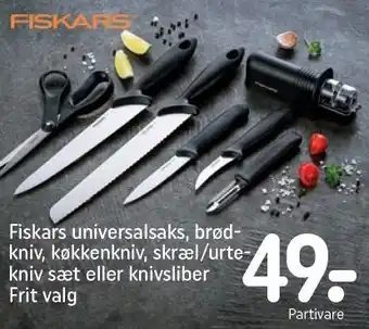 REMA 1000 Fiskars universalsaks, brødkniv, køkkenkniv, skræ/urtekniv sæt eller knivsliber tilbud