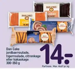 REMA 1000 Dan Cake jordbærroulade, tigerroulade, citronkage eller kakaokage tilbud