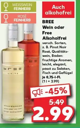 Kaufland BREE Wein oder Free Alkoholfrei tilbud