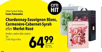 Citti Chardonnay-Sauvignon Blanc, Carmenère-Cabernet-Syrah eller Merlot Rosé tilbud