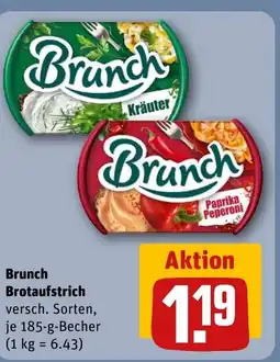 REWE Brunch Brotaufstrich versch. Sorten, je 185-g-Becher (1 kg = 6.43) tilbud