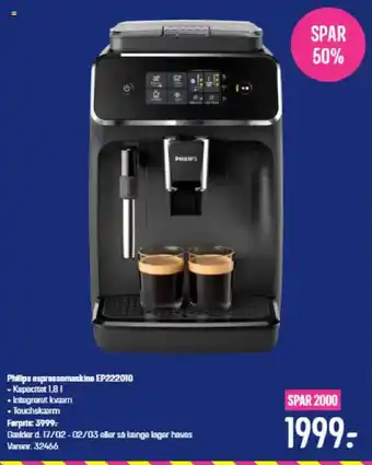 Elgiganten Philips espressomaskine EP222010 tilbud