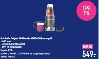 Elgiganten Nutribullet Original 600 blender NB606DG (markegrå) tilbud