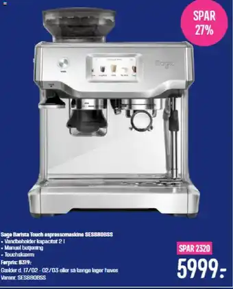 Elgiganten Sage Barista Touch espressomaskine SES880BSS tilbud