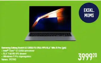 Elgiganten Samsung Galaxy Book 4 13-1315U/8/266/IPS 15,6" Win 11 Pro (grå) tilbud