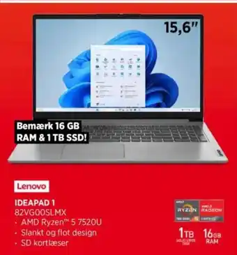 Power IDEAPAD 1 Bemærk 16 GB RAM & 1TB SSD! tilbud