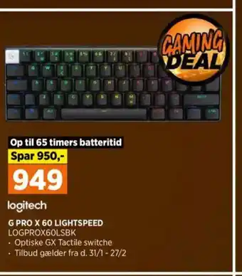 Power logitech G PRO X 60 LIGHTSPEED LOGPROX60LSBK tilbud