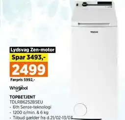 Power Whirlpool TOPBETJENT TDLRB6252BSEU tilbud