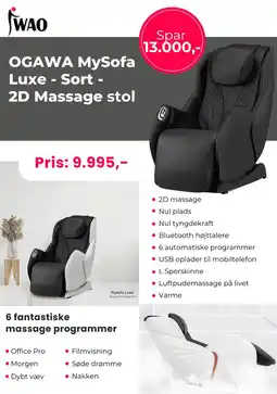 IWAO OGAWA MySofa Luxe - Sort 2D Massage stol tilbud