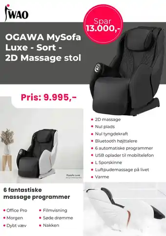 IWAO OGAWA MySofa Luxe - Sort 2D Massage stol tilbud