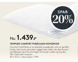 SENG TEMPUR COMFORT PURECLEAN HOVEDPUDE tilbud