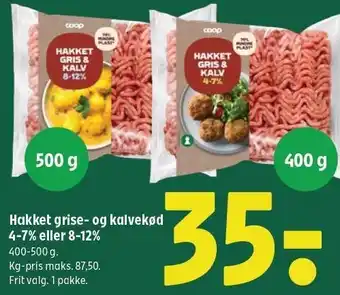 Coop 365 Hakket grise- og kalvekød 4-7% eller 8-12% tilbud