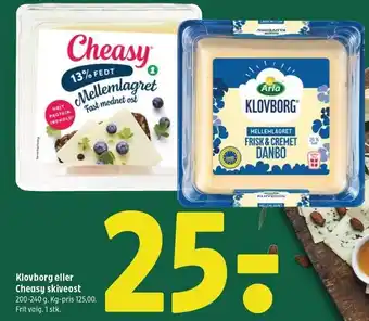 Coop 365 Klovborg eller Cheasy skiveost tilbud