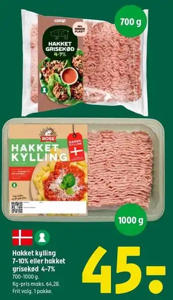 Coop 365 Hakket kylling 7-10% eller hakket grisekød 4-7% tilbud