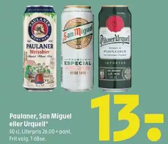 Coop 365 Paulaner, San Miguel eller Urquell tilbud