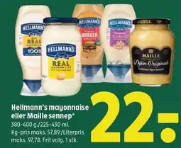 Coop 365 Hellmann's mayonnaise eller Maille sennep tilbud