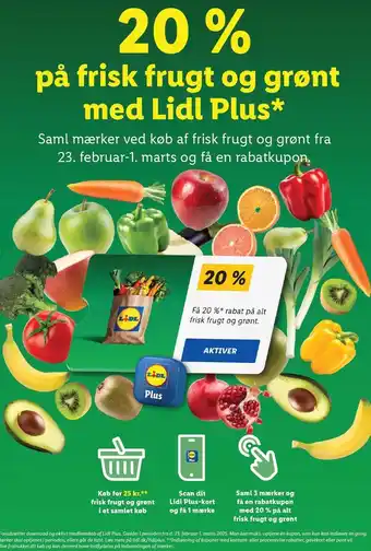 Lidl 20% på frisk frugt og grønt med Lidl Plus tilbud