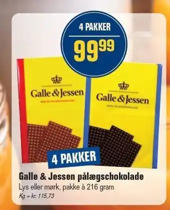 Otto Duborg Galle & Jessen pålægschokolade - 4 PAKKER tilbud