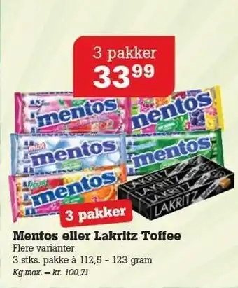 Poetzsch Padborg Mentos eller Lakritz Toffee tilbud