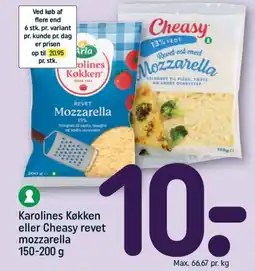 REMA 1000 ARLA Karolines Køkken eller Cheasy revet mozzarella tilbud