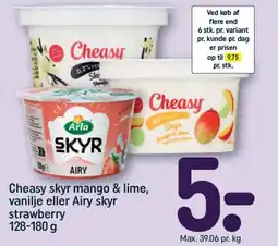 REMA 1000 CHEASY skyr mango & lime, vanilje eller Airy skyr strawberry tilbud