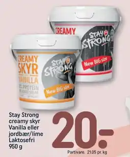 REMA 1000 STAY STRONG creamy skyr Vanilla eller jordbær/lime Laktosefri tilbud