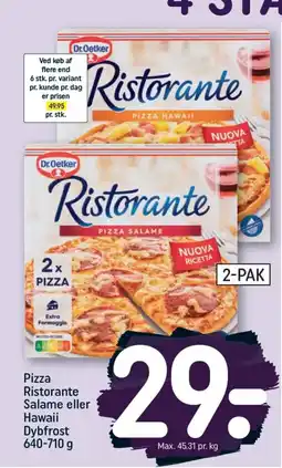 REMA 1000 DR. OETKER Pizza Ristorante Salame eller Hawaii tilbud