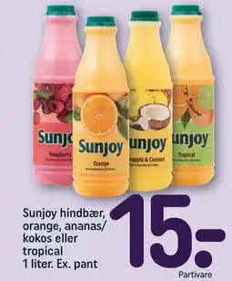 REMA 1000 SUNJOY hindbær, orange, ananas/ kokos eller tropical tilbud