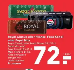 SPAR Royal Classic eller Pilsner, Faxe Kondi eller Pepsi Max tilbud