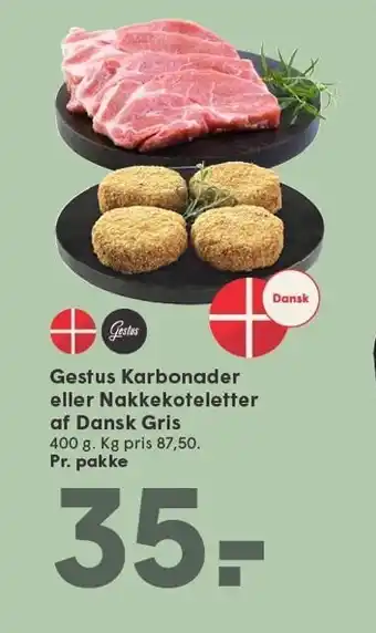 SPAR Gestus Karbonader eller Nakkekoteletter af Dansk Gris tilbud