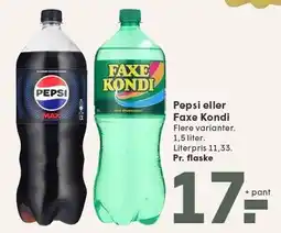 SPAR PEPSI ELLER FAXE KONDI 1,5 liter tilbud