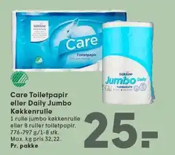 SPAR Care Toiletpapir eller Daily Jumbo Køkkenrulle tilbud