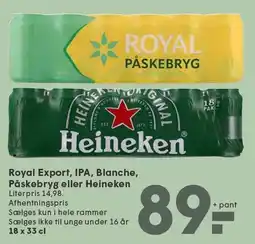 SPAR ROYAL EXPORT, IPA, BLANCHE ELLER HEINEKEN 18 x 33 cl tilbud