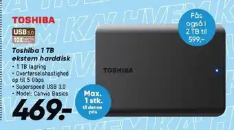 Bilka Toshiba 1 TB ekstern harddisk tilbud