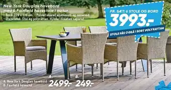 Bilka New York havebord med 6 Fairfield havestole i natur tilbud