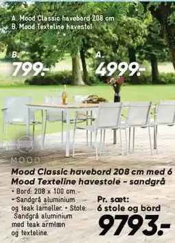 Bilka Mood Classic havebord 208 cm med 6 Mood Textline havestole tilbud