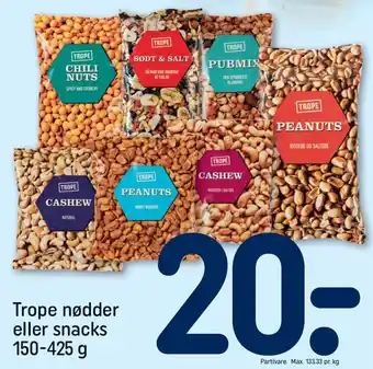 REMA 1000 TROPE nødder eller snacks tilbud