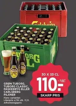 MENY GRØN TUBORG, TUBORG CLASSIC, PÅSKEBRYG ELLER CARLSBERG PILSNER tilbud