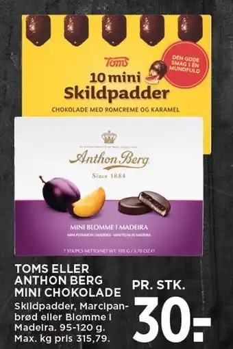 MENY TOMS ELLER ANTOHN BERG MANI CHOKOLADE tilbud