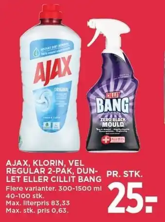 MENY AJAX, KLORIN, VEL REGULAR 2-PAK, DUNLET ELLER CILLIT BANG tilbud