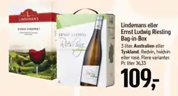 Føtex LINDEMANS eller Ernst Ludwig Riesling Bag-in-Box tilbud