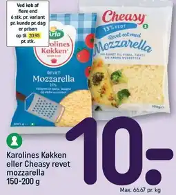 REMA 1000 Karolines Køkken eller Cheasy revet mozzarella tilbud