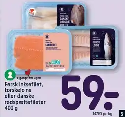 REMA 1000 Fersk laksefilet, torskeloins eller danske rødspættefileter tilbud